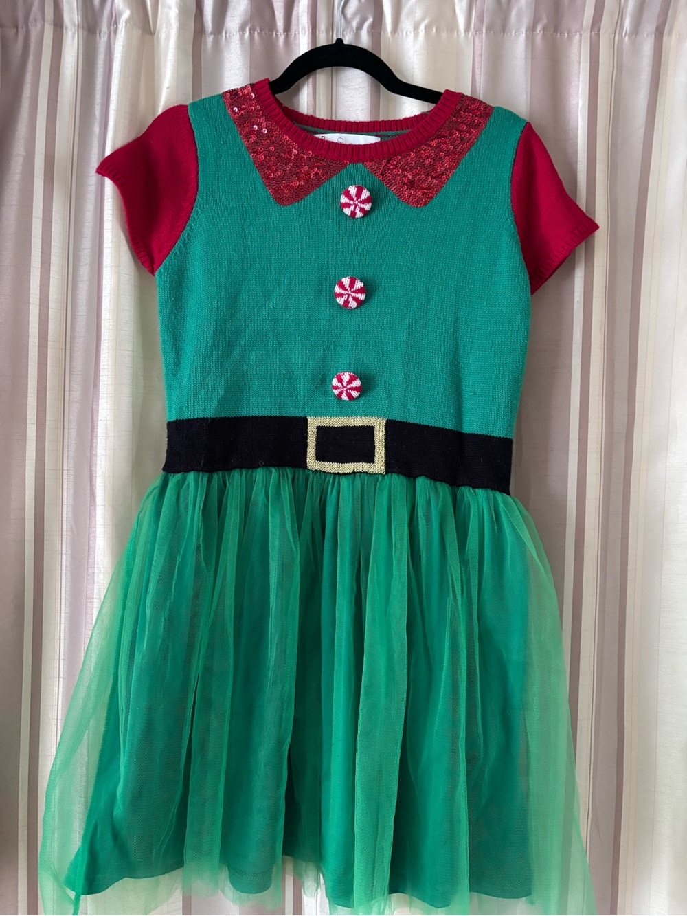 Holiday Green and Red Mini Dress - Festive Tulle Skirt